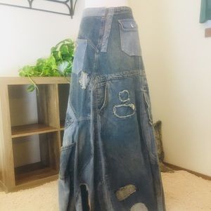 RARE Ralph Lauren Distressed Patchwork Jean Skirt